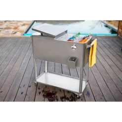 Permasteel 80qt Stainless Steel Outdoor Cooler Cart Silver -Sunnydaze Decor Store GUEST 877bd877 e223 4a9b be08 e6a4b7717559