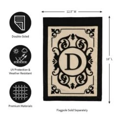 Evergreen Flag Cambridge Chic Letter D Monogram Applique Garden Flag - 12.5" Wide X 18" High