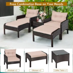 Costway 5 PCS Rattan Wicker Furniture Set Sofa Ottoman W/Brown Cushion Patio Garden Yard -Sunnydaze Decor Store GUEST 881735d8 111c 4ea1 abbe 9eaf6abe72a9
