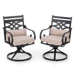 5pc Outdoor Dining Set With Swivel Chairs With Seat & Back Cushions & Square Metal Table With Umbrella Hole - Captiva Designs -Sunnydaze Decor Store GUEST 8836fac3 eefe 457f a2b2 a8c055bbdad2 1