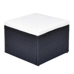 6pc Wicker Patio Conversation Set With Sofa, Arm Chairs, Ottomans & Coffee Table - Black/Beige - GODEER -Sunnydaze Decor Store GUEST 88abb2d1 3c35 4bf5 b4f2 2b0db1f92dc5