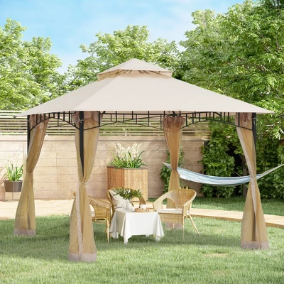 Outsunny 10'x10' Outdoor Patio Gazebo Canopy Metal Canopy Tent With 2-Tier Roof And Mesh Netting For Backyard 4 Outsunny 10'x10' Outdoor Patio Gazebo Canopy Metal Canopy Tent With 2-Tier Roof And Mesh Netting For Backyard - Image 2