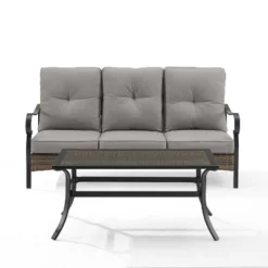 2pc Dahlia Outdoor Steel Conversation Set Taupe/Matte Black - Crosley -Sunnydaze Decor Store GUEST 8a006407 3390 4eb2 a65b af2849dcccc6