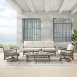 4pc Thatcher Outdoor Steel Seating Set Creme/Driftwood - Crosley -Sunnydaze Decor Store GUEST 8a55695c 3b1b 4a8d b937 8cbe26225556