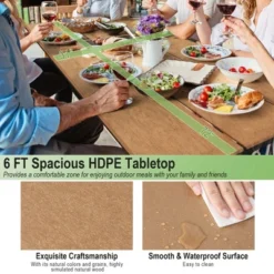 Costway 6FT Picnic Table Bench Set Outdoor HDPE Heavy-Duty Table For 6-8 Person Brown/Grey -Sunnydaze Decor Store GUEST 8af085a9 6d7e 4fbf b69b 4354dc186dfe