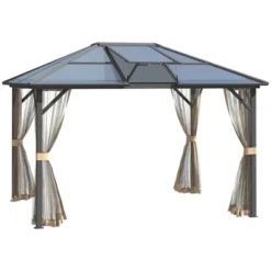 Outsunny Hardtop Polycarbonate Gazebo Canopy Aluminum Frame Pergola With Top Vent And Netting For Garden, Patio, Grey -Sunnydaze Decor Store GUEST 8b12a23b 5b99 43bd aa55 2bb34b136998