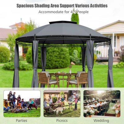 Tangkula 11.5'Outdoor Patio Round Dome Gazebo Canopy Shelter Double Roof Steel Gray 9 Tangkula 11.5'Outdoor Patio Round Dome Gazebo Canopy Shelter Double Roof Steel Gray - Image 7
