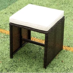 9pc Wicker Outdoor Dining Set With Cushion - Dark Brown/Beige - GODEER -Sunnydaze Decor Store GUEST 8ba6a2eb 3ee5 458d ad27 5d4d80a611fe