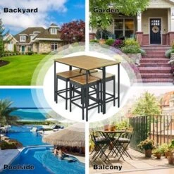 5-Piece Outdoor Patio Wicker Bar Set With Foldable Acacia Wood Top With 4 Stools And 1 Table,Brown - ModernLuxe -Sunnydaze Decor Store GUEST 8bdbc3f1 6058 4034 853d 711e080e4c12