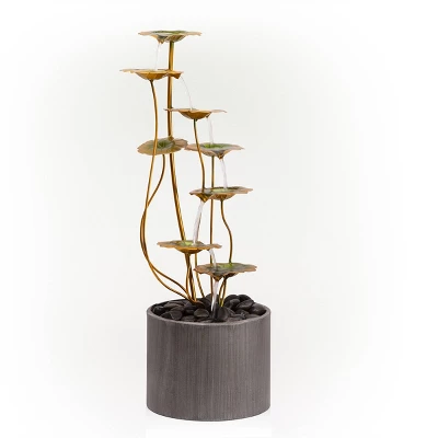 32" Metal Multi-Tiered Lily Pads Fountain With Stones Copper - Alpine Corporation 4 32" Metal Multi-Tiered Lily Pads Fountain With Stones Copper - Alpine Corporation - Image 2