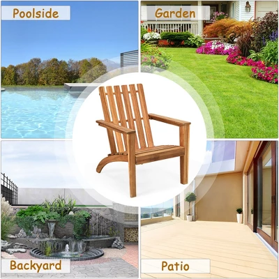 Costway Patio Acacia Wood Adirondack Chair Lounge Armchair Durable Outdoor Garden Yard 6 Costway Patio Acacia Wood Adirondack Chair Lounge Armchair Durable Outdoor Garden Yard - Image 4