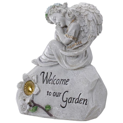 Northlight 9.25" Gray Solar Powered "Welcome To Our Garden" Angel Outdoor Garden Statue 6 Northlight 9.25" Gray Solar Powered "Welcome To Our Garden" Angel Outdoor Garden Statue - Image 4