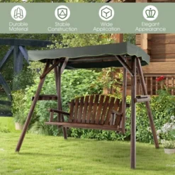 Costway 2 Person Wooden Garden Swing Bench Chair W/ Adjustable Canopy For Garden Porch -Sunnydaze Decor Store GUEST 8e3003bc ed32 4024 8210 0fcca5487f90