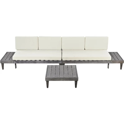 Outdoor 3-Piece Garden Solid Wood Furniture Sofa With Coffee Table, Side Table And Cushions, Gray+Beige - ModernLuxe 6 Outdoor 3-Piece Garden Solid Wood Furniture Sofa With Coffee Table, Side Table And Cushions, Gray+Beige - ModernLuxe - Image 4