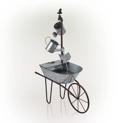 36" Metal Watering Can Wheelbarrow Fountain - Alpine Corporation 4 36" Metal Watering Can Wheelbarrow Fountain - Alpine Corporation - Image 2