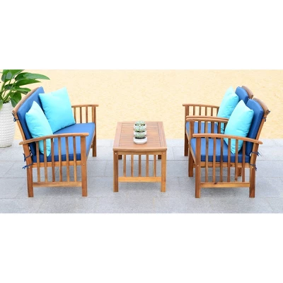 Rocklin 4pc Outdoor Set - Natural Look/Navy - Safavieh 4 Rocklin 4pc Outdoor Set - Natural Look/Navy - Safavieh - Image 2