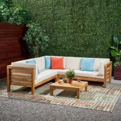 Oana 4pc Acacia Wood Patio Sectional Chat Set W/ Cushions - Christopher Knight Home -Sunnydaze Decor Store GUEST 90118a0a d0b3 42a8 829e 401045559b3e