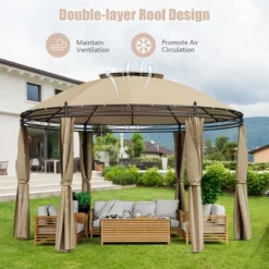 Tangkula 11.5'Outdoor Patio Round Dome Gazebo Canopy Shelter Double Roof Steel Brown -Sunnydaze Decor Store GUEST 905beca2 0a5a 4c24 93d0 22f6ee16f321