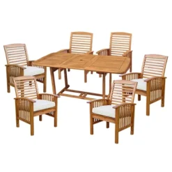 7pc Acacia Wood Patio Dining Set With Cushions - Saracina Home -Sunnydaze Decor Store GUEST 9072023e f892 4abd acae 5ef356f7347a