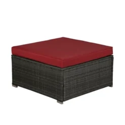 6pc Outdoor Rattan Wicker Conversation Set With Chairs, Coffee Table & Cushions - Gray/Red - GODEER -Sunnydaze Decor Store GUEST 90d928bc 0069 4e0b 927a c737845120c6