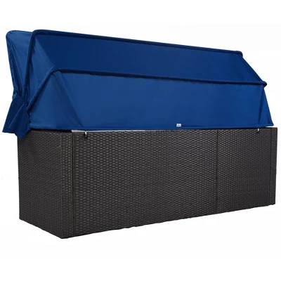 4pc Outdoor Wicker Rectangle Daybed With Canopy & Cushions - Blue - GODEER 9 4pc Outdoor Wicker Rectangle Daybed With Canopy & Cushions - Blue - GODEER - Image 7