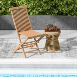 Costway 2 PCS Patio Folding Chair Teak High Back Dining Slatted Seat Portable Outdoor