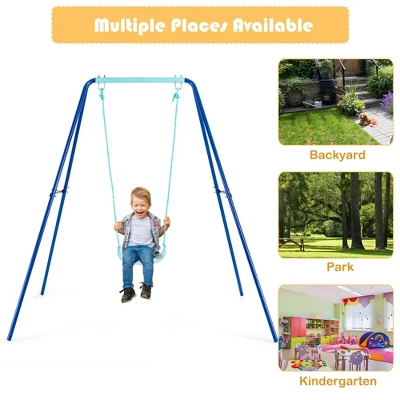 Costway Outdoor Kids Swing Set Heavy Duty Metal A-Frame W/ Ground Stakes 9 Costway Outdoor Kids Swing Set Heavy Duty Metal A-Frame W/ Ground Stakes - Image 7