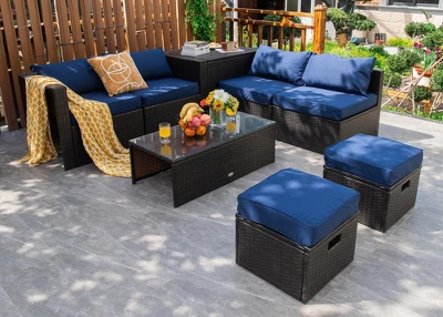 Costway 8PCS Patio Rattan Furniture Set Space-Saving Storage Cushion BlackTurquoiseNavy Cover 13 Costway 8PCS Patio Rattan Furniture Set Space-Saving Storage Cushion BlackTurquoiseNavy Cover - Image 11