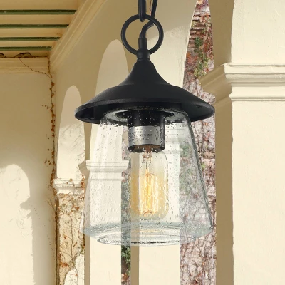 9.5" Metal/Glass Outdoor Pendant Light Black - LNC 3 9.5" Metal/Glass Outdoor Pendant Light Black - LNC