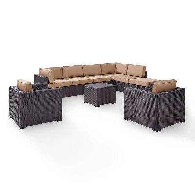 Biscayne 7pc Outdoor Wicker Sectional Set With Arm Chairs & Ottoman - Mocha - Crosley 7 Biscayne 7pc Outdoor Wicker Sectional Set With Arm Chairs & Ottoman - Mocha - Crosley - Image 5