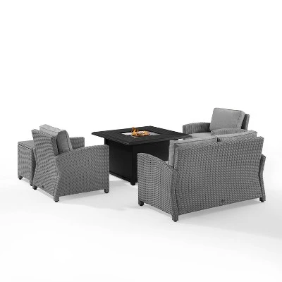 Bradenton 5pc Wicker Sofa Set With Fire Table - Gray - Crosley 5 Bradenton 5pc Wicker Sofa Set With Fire Table - Gray - Crosley - Image 3
