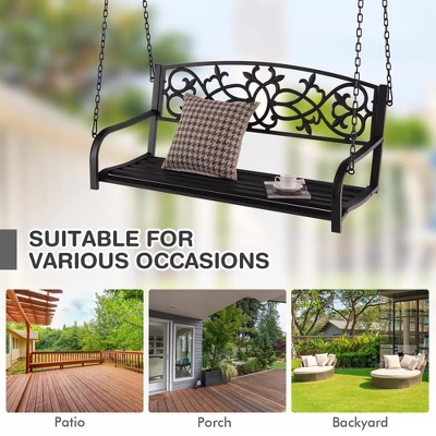 Tangkula Patio Hanging Porch Swing 2-Person Outdoor Metal Swing Bench Chair W/ Chains 6 Tangkula Patio Hanging Porch Swing 2-Person Outdoor Metal Swing Bench Chair W/ Chains - Image 4