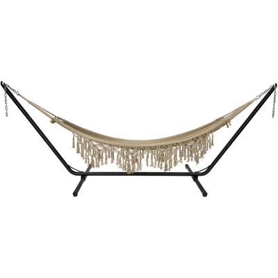 Northlight 31" X 78" Cotton Hammock With Lattice Pattern Tassels - Brown 5 Northlight 31" X 78" Cotton Hammock With Lattice Pattern Tassels - Brown - Image 3