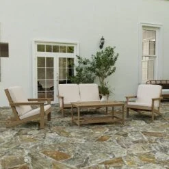 Merrick Lane All-Weather Poly Resin Wood Adirondack Style Deep Seat Patio Loveseat With Cushions -Sunnydaze Decor Store GUEST 94e2a8e7 c31f 4324 b522 e549bb740642