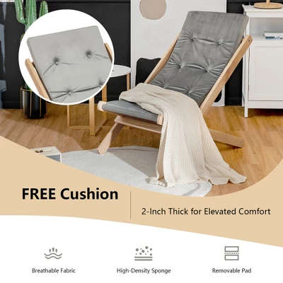 Costway Foldable Wood Beach Sling Chair 3-Position Adjustable Beech Chair W/Free Cushion 5 Costway Foldable Wood Beach Sling Chair 3-Position Adjustable Beech Chair W/Free Cushion - Image 3