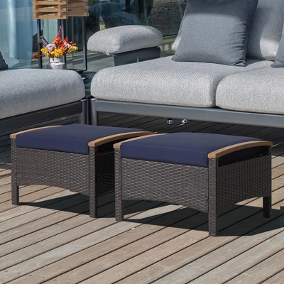 Costway Set Of 2 Patio Rattan Ottoman Footrest Cushions Wooden Handle Off WhiteBrownRedNavy 12 Costway Set Of 2 Patio Rattan Ottoman Footrest Cushions Wooden Handle Off WhiteBrownRedNavy - Image 10