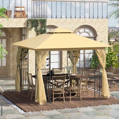 Outsunny 10' X 10' Outdoor Patio Gazebo Canopy With 2-Tier Polyester Roof, Mesh Netting Sidewalls, And Steel Frame 3 Outsunny 10' X 10' Outdoor Patio Gazebo Canopy With 2-Tier Polyester Roof, Mesh Netting Sidewalls, And Steel Frame