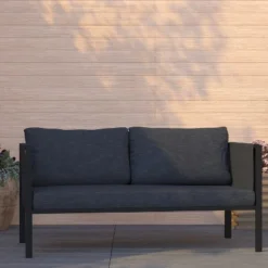 Merrick Lane Outdoor Love Seat/Sofa With Removable Fabric Cushions And Steel Frame