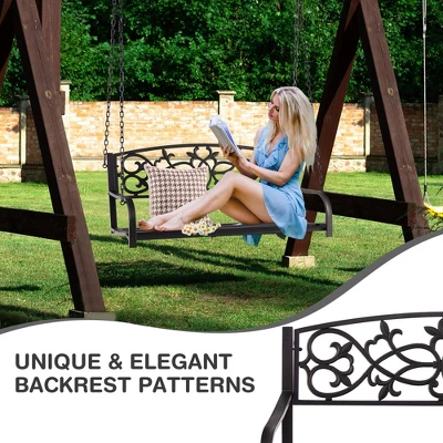 Tangkula Patio Hanging Porch Swing 2-Person Outdoor Metal Swing Bench Chair W/ Chains 8 Tangkula Patio Hanging Porch Swing 2-Person Outdoor Metal Swing Bench Chair W/ Chains - Image 6