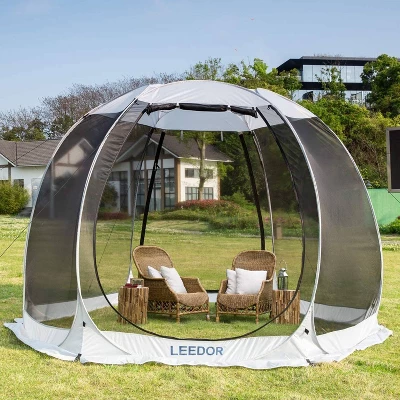 Leedor Outdoor Pop Up Portable Screen Tent With Mesh Netting Fiberglass Gazebo Gray 4 Leedor Outdoor Pop Up Portable Screen Tent With Mesh Netting Fiberglass Gazebo Gray - Image 2