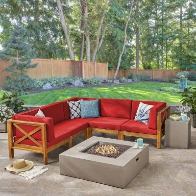 Brava 7pc Acacia Sectional Sofa Set With Fire Pit - Christopher Knight Home 8 Brava 7pc Acacia Sectional Sofa Set With Fire Pit - Christopher Knight Home - Image 6