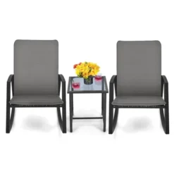 Tangkula 3PCS Rattan Bistro Rocking Chair Set Patio Furniture Set W/ Cushions -Sunnydaze Decor Store GUEST 97605fd8 ec69 40d0 8b20 4a913f0a14c9