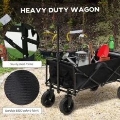 Outsunny Collapsible Wagon, Graden Carts With Wheels, Adjustable Handle, Folding Table And Cup Holders, Black 10 Outsunny Collapsible Wagon, Graden Carts With Wheels, Adjustable Handle, Folding Table And Cup Holders, Black -Sunnydaze Decor Store GUEST 97c5641f 94c8 4386 a8f4 f75907f78a8a