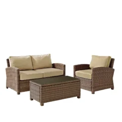 Bradenton 3pc Outdoor Conversation Set With Loveseat & Armchair With Coffee Table - Crosley -Sunnydaze Decor Store GUEST 98b57eb8 148d 4c2d 843a 379cab4ec57f