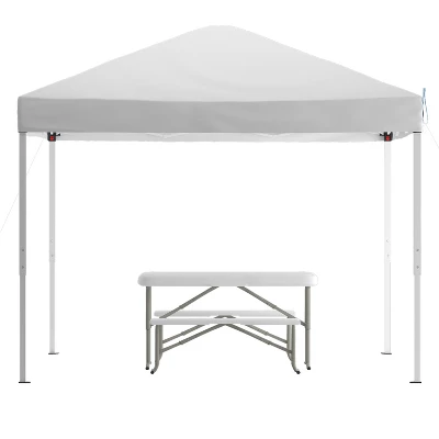 Flash Furniture 10'x10' Pop Up Event Canopy Tent With Carry Bag And Folding Bench Set - Portable Tailgate, Camping, Event Set 4 Flash Furniture 10'x10' Pop Up Event Canopy Tent With Carry Bag And Folding Bench Set - Portable Tailgate, Camping, Event Set - Image 2