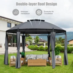 Tangkula 11.5'Outdoor Patio Round Dome Gazebo Canopy Shelter Double Roof Steel Gray 15 Tangkula 11.5'Outdoor Patio Round Dome Gazebo Canopy Shelter Double Roof Steel Gray -Sunnydaze Decor Store GUEST 98ee500b 0804 4301 9c32 2e6347442e09