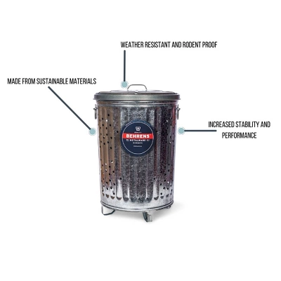 Behrens 20gal Galvanized Steel Composter Can With Lid 4 Behrens 20gal Galvanized Steel Composter Can With Lid - Image 2