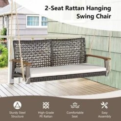 Tangkula 2-Seat Rattan Porch Swing Chair Outdoor Wicker Swing Bench W/ Seat Cushion -Sunnydaze Decor Store GUEST 9939568c c044 492d bf22 ca31c6ddc6d2