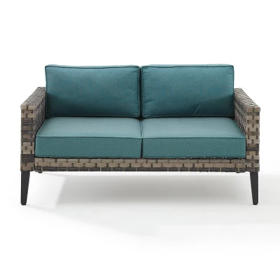 Prescott Outdoor Wicker Loveseat - Blue/Brown- Crosley 7 Prescott Outdoor Wicker Loveseat - Blue/Brown- Crosley - Image 5