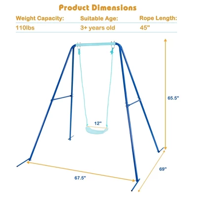 Costway Outdoor Kids Swing Set Heavy Duty Metal A-Frame W/ Ground Stakes 3 Costway Outdoor Kids Swing Set Heavy Duty Metal A-Frame W/ Ground Stakes